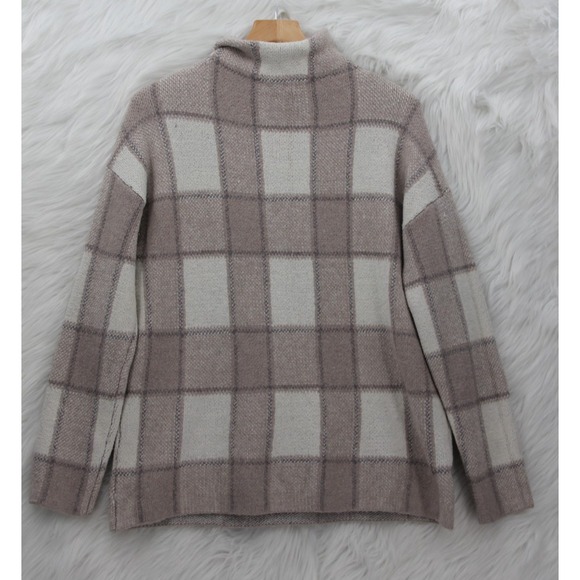 Christian Siriano Sweaters - Christian Siriano L Beige Plaid Mock Neck Sweater Windowpane Soft Knit Top #746